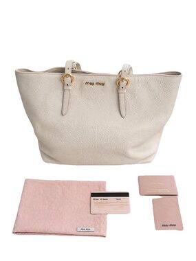 Miu Miu ‘Vitello Phenix’ Cream Leather Tote with Gold Hardware